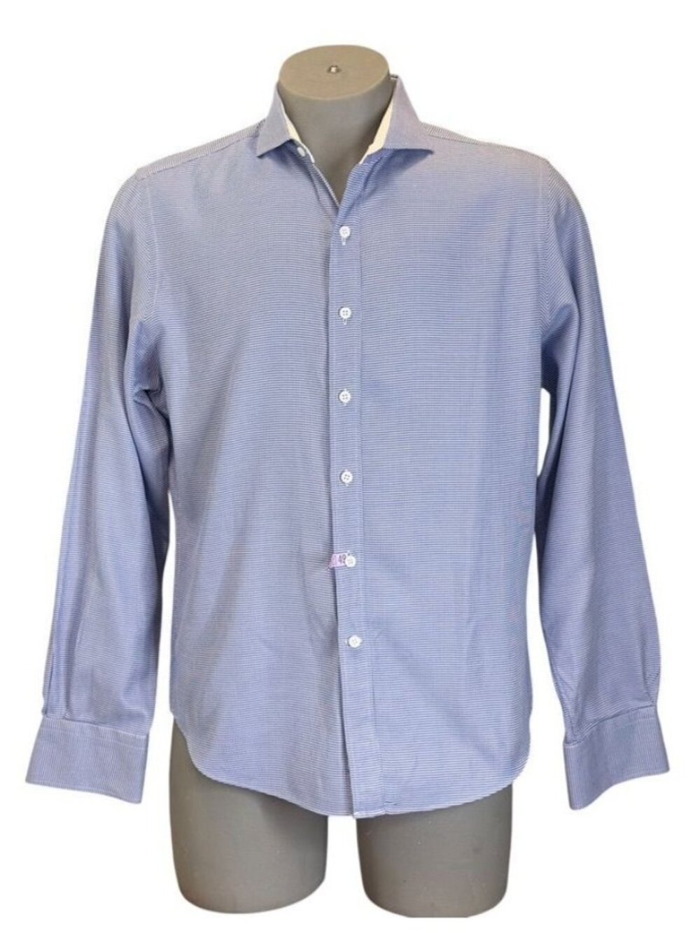 J Hilburn Blue White Houndstooth Custom Dress Shirt Mens 16.75 Made to Measure